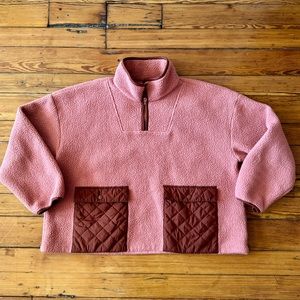Madewell Pink and Burgundy Oversized Fleece Quarter Zip